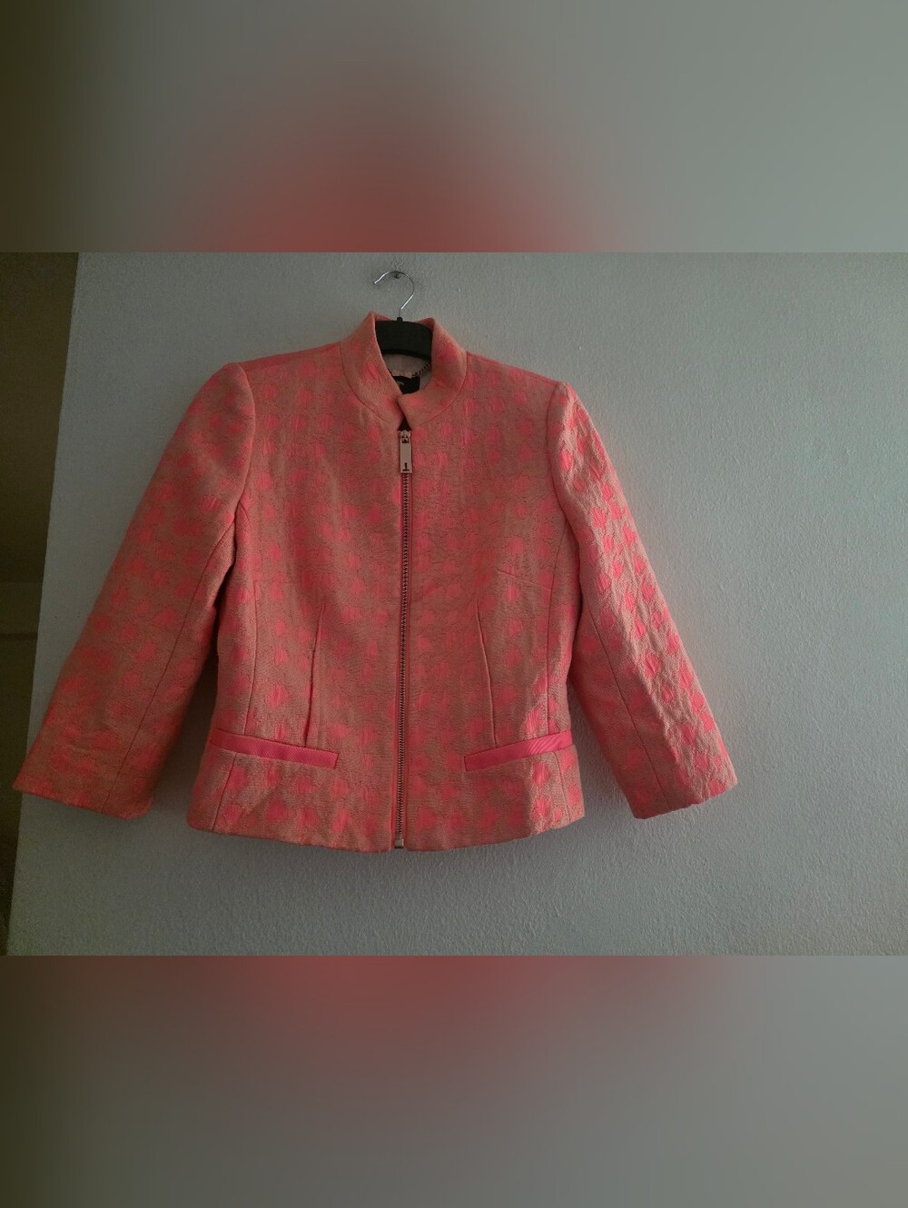 ted baker London houndstooth jacket orange 3/4 sleeves peplum back Sz 1 / Us 4